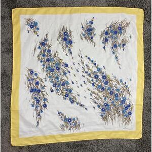 Leonardi Italian Floral Silk-Style Scarf Yellow Blue Square 30x30 in Vintage